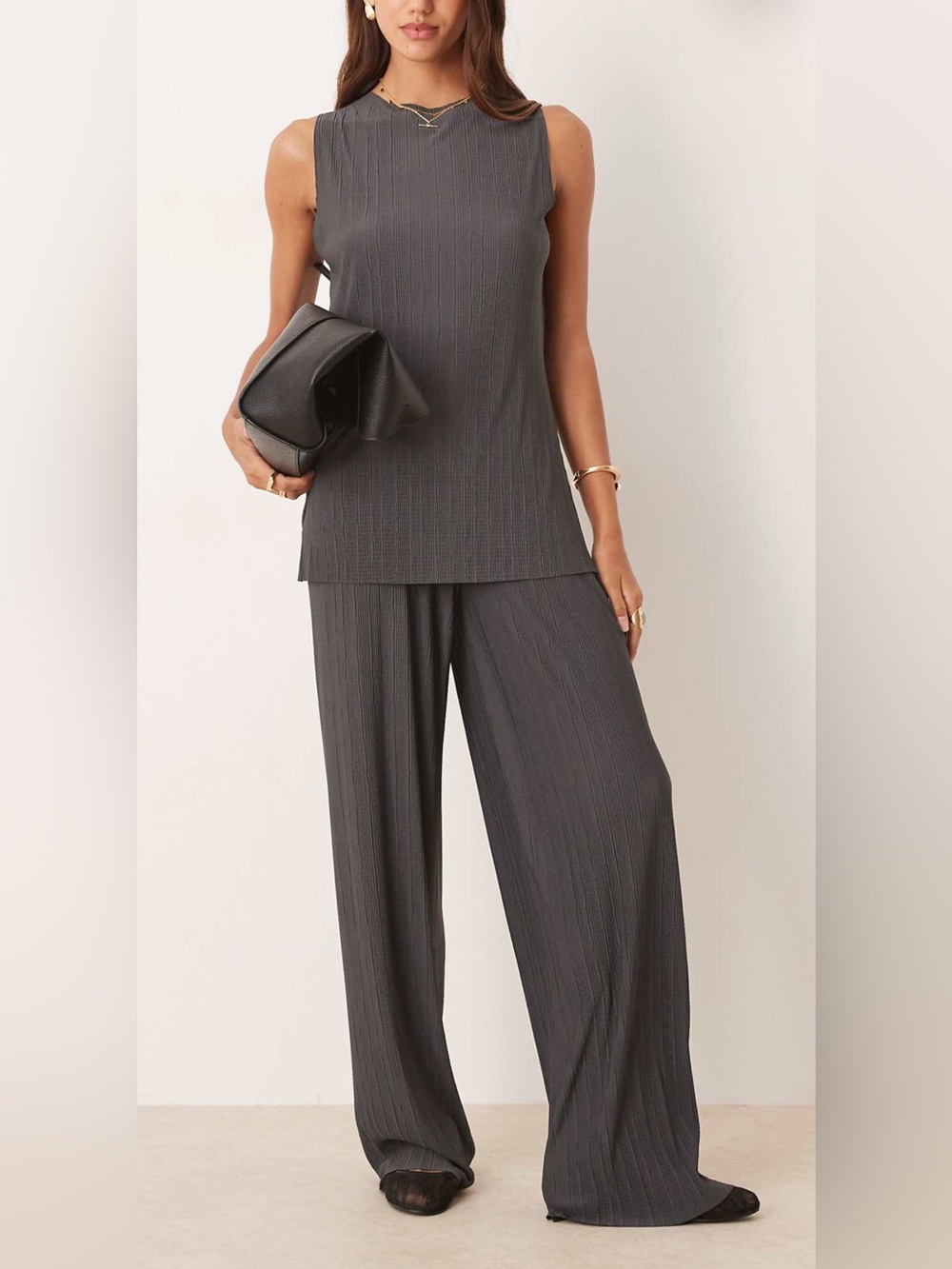 NWOT ASOS Pleated Mesh Longline top and Pant Set